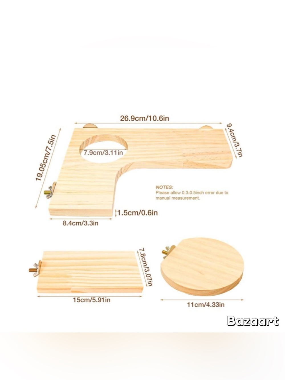 5 Pc Set Small Pet Natural Wood Playground Platforms For Cage - Picture 4 of 6